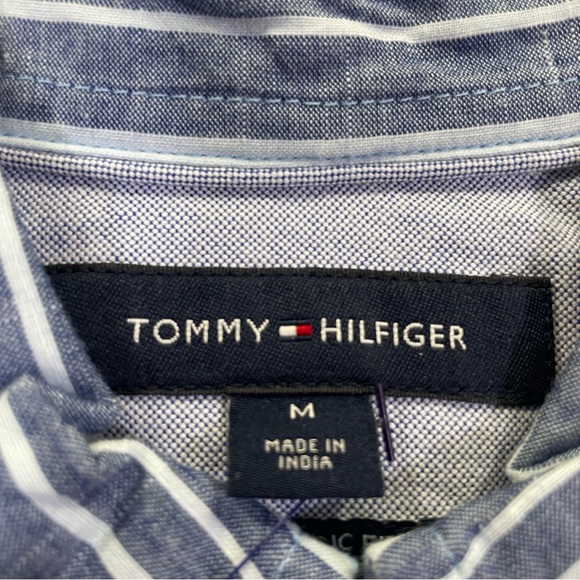 New Tommy Hilfiger Men's Nash Stripe Short Sleeve Shirt M Larrge Alaskan blue - Picture 3 of 6
